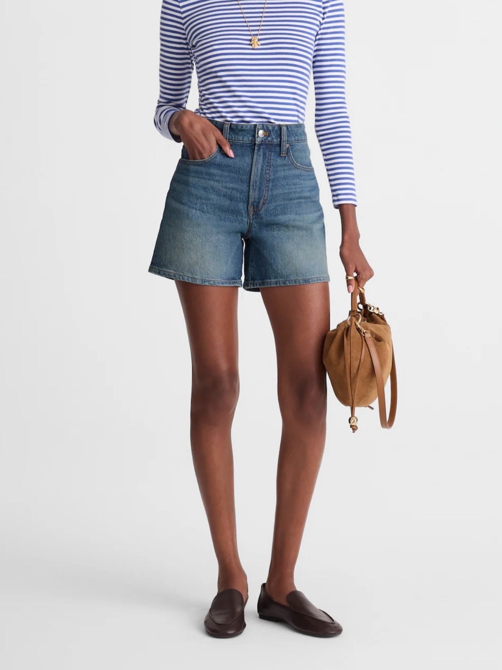 Madewell The Perfect Mid Length Blue Denim Jean Shorts